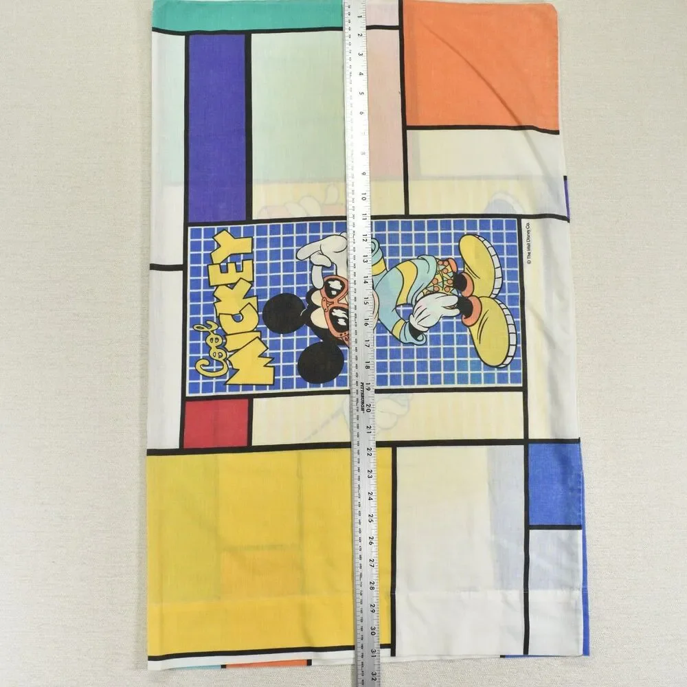 Vintage 90s Disney Cool Mickey Mouse Pillowcase Mondrian Colorblock 2 Sided